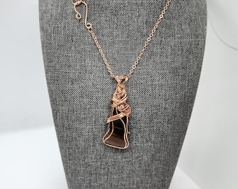 Wire Wrapped Tiger Eye Pendant: Bohemian Copper Necklace