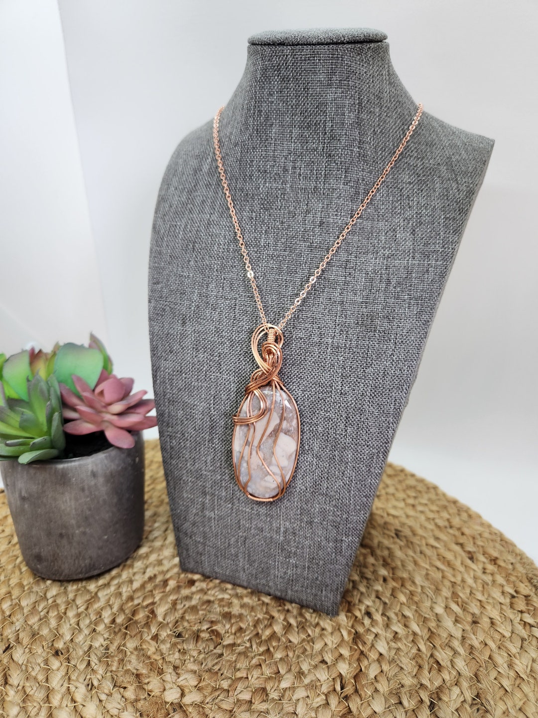 Handcrafted Sab Agate Copper Pendant Necklace Elegant Boho Chic Jewelry ...