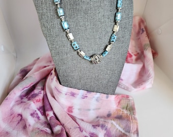 A Beaded Necklace, Summertime Jewelry, Silver Metal Bead Jewelry, Hippie Chic, Bohemian Style, Wearable Art