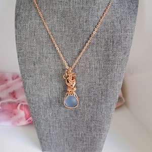 Blue Glass Pendant Necklace: Handcrafted Copper Wrapped Jewelry