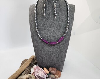 Handmade Purple Beaded Necklace and Earrings Set: Bohemian Jewelry
