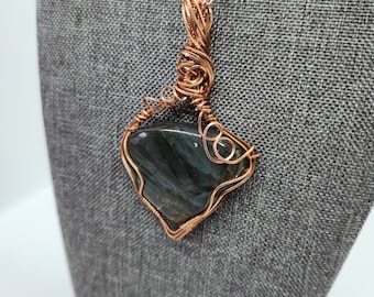 Labradorite Copper Wrapped Pendant, Boho Glam Jewelry