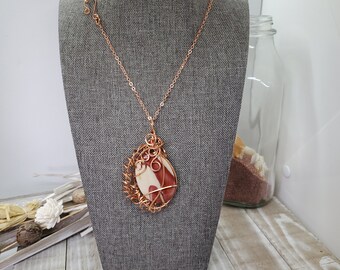 Handmade Copper Wire Wrapped Mookaite Pendant Necklace: Bohemian Jewelry