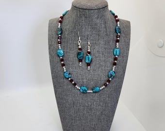 Handcrafted Boho Beaded Necklace Earrings Set: Silver Accent Jewelry