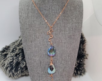 Freeform Copper Crystal Pendant Necklace: Bohemian Fashion Jewelry