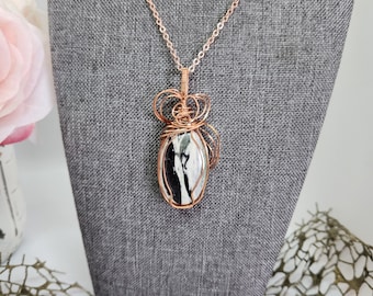 Handcrafted Kammererite Gemstone Pendant: Copper Wire Wrapped Bohemian Necklace