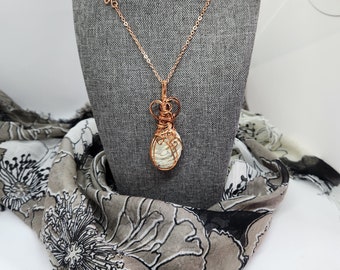 Artisan Serpentine Pendant: Copper Wire Wrapped Bohemian Necklace