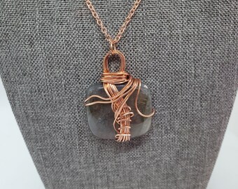 Rock Pendant, Labradorite Necklace, Bohemian Fashion, Birthday Gift, Wire Wrapped Jewelry, Copper Designed