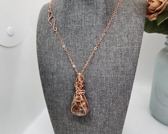 Unique Copper Wrapped Cinnamon Garnet Pendant Necklace - Georgian Era Inspired, Bohemian Tiger's Soul Gem