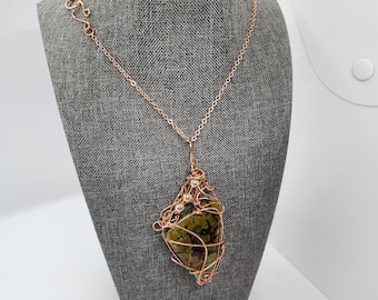 Hubei Turquoise Pendant: Raw Copper Wire Wrapped Bohemian Necklace
