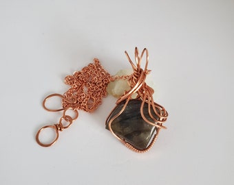 Handmade Copper Wrapped Labradorite Pendant Necklace