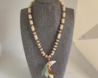 Beachy Shell & Sea Glass Pendant Necklace with Copper Accents