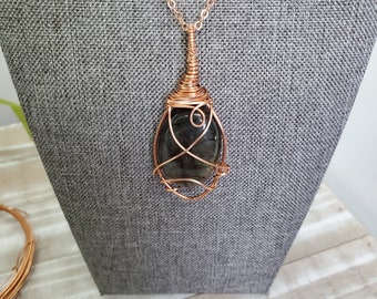 Labradorite Rock Pendant: Copper Wire Wrapped Necklace, Bohemian Jewelry