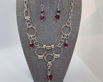 Gothic Gothic Chainmail Jewelry Set Handmade Choker Collar Necklace and Matching Dangle Earrings