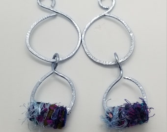 Ice Blue Aluminum Wire Earrings, Hammered Shoulder Dusted Earrings, Bohemian Fashion