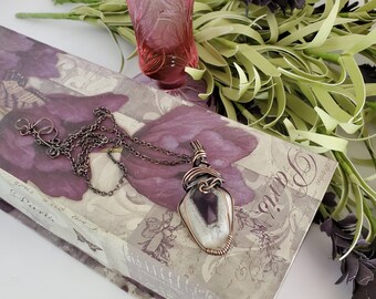 Antiqued Copper Wrapped Amethyst Pendant: Boho Hippie Necklace