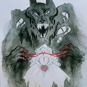 The Wolf&#39;s Bride Original Watercolor Ink Print