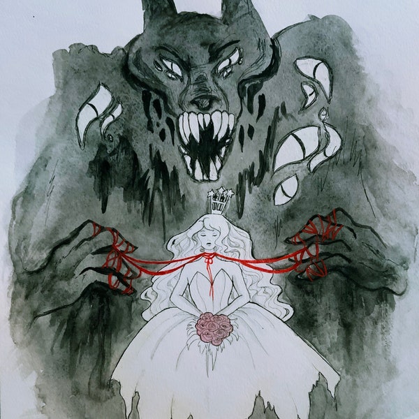 The Wolf's Bride Original Watercolor Ink Print