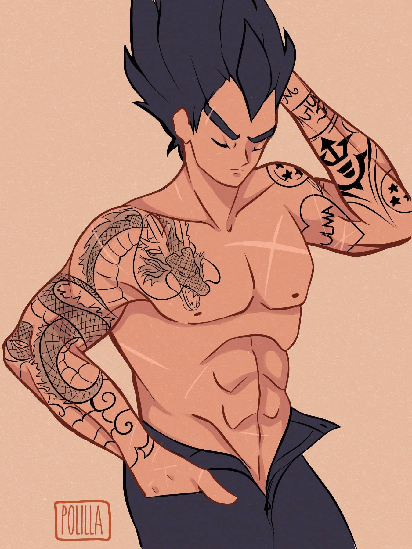 Vegeta tattoo located on the inner forearm.