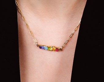 Rainbow Raw Crystal Necklace • 24k Gold Filled Gemstone Pendant • Pride Gift • Genuine Aquamarine, Citrine, Sapphire, Amethyst, Peridot