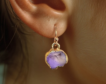 Dangle Raw Ametrine Earrings • Gold Fill • Naturally Fused Amethyst + Citrine • Crystal Jewelry • February + November Birthstone