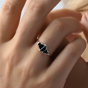 Cluster Black Tourmaline Ring for Women Witchy Raw Gemstone Jewelry Large Statement Ring Gold Geometric Crystal Ring by Ringcrush image 1