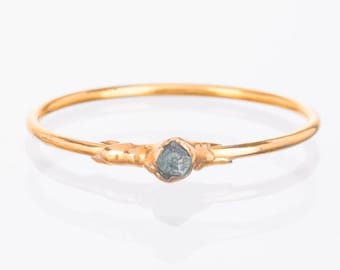 Raw Blue Diamond Ring, Gold Stacking Ring, April Birthstone Ring, Minimalist Ring, Raw Stone Ring, Crystal Ring, Dainty Ring, Delicate Ring