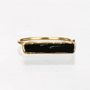 Raw Black Tourmaline Bar Ring Gold Filled Goth Ring for Women Whimsigoth Black Stone Protection Crystal 24k Gold Dip Ringcrush image 6