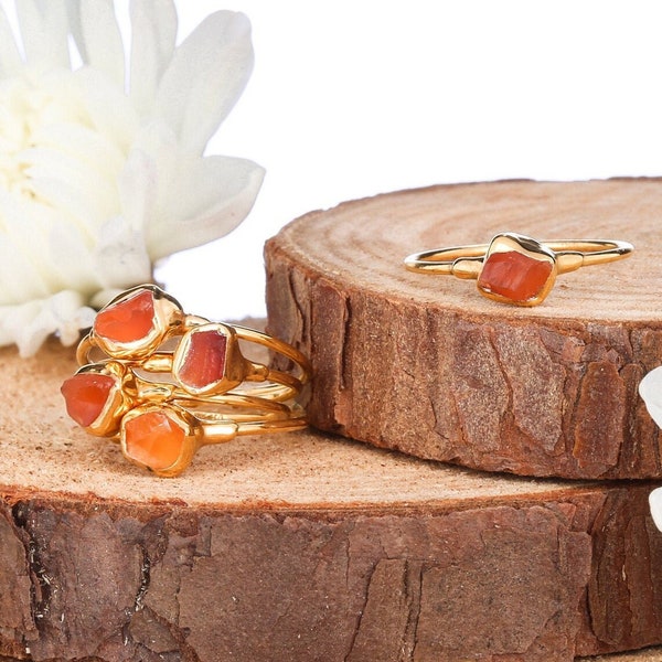 Mini Raw Carnelian Ring • 24k Dipped • Gold Fill • Orange Stone Ring • Natural gemstone ring • Carnelian Jewelry