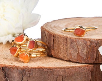 Mini Raw Carnelian Ring • 24k Dipped • Gold Fill • Orange Stone Ring • Natural gemstone ring • Carnelian Jewelry