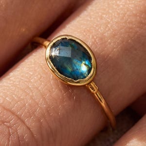 24k Gold Fill Rainbow Labradorite Stacking Ring