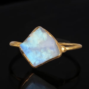 New Raw Moonstone Ring • Gold Filled • Rainbow Moonstone • Raw Crystal • Handmade Fall Jewelry  • Perfect Thumb Ring • Whimsigoth • Handmade