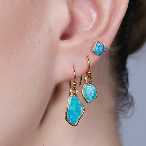 Mismatched Fire Opal Earrings • Natural Raw  Australian Opals • Asymmetrical Summer Jewelry • October Birthstone • Handmade Earrings