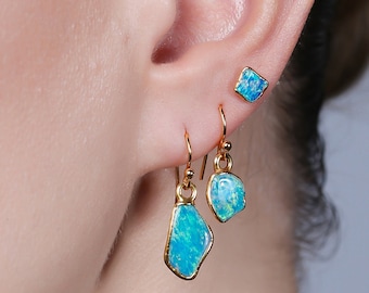 Mismatched Fire Opal Earrings • Natural Raw  Australian Opals • Asymmetrical Summer Jewelry • October Birthstone • Handmade Earrings