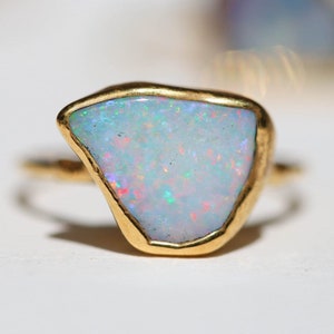 Gold Raw Opal Ring for Women • Gold Filled • Bohemian Gemstone • Alt Engagement Ring • October Birthstone • 24k Dip • Australian Fire Opal