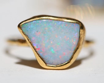 Raw Australian Opal Ring • 24k Gold Filled, Bohemian Gemstone