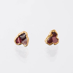 Wildflower Raw Garnet Cluster Earrings Gold Fill Red Gemstone Witchy Vampire Jewelry Halloween Studs for Fall January Birthstone image 5