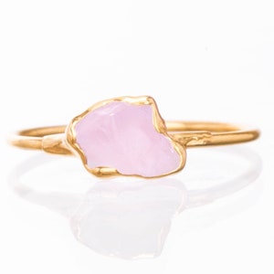 Dainty Raw Rose Quartz Ring • Gold Filled • Perfect Bridesmaid Gift • January Birthstone • Cute Aesthetic • Perfect Pinky Ring • 24k Dip