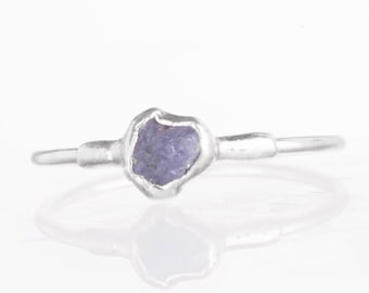 Mini Raw Tanzanite Ring • Sterling Silver • Minimalist Dainty Gemstone Ring • December Birthstone • Unique Gift for Her • 24k Dip • Handmade