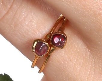 Mini Raw Garnet Ring • Gold Fill • Red Gemstone Vampire Jewelry for Fall • Witchy Halloween Ring • January Birthstone • Capricorn • 24k Dip