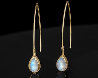 Rain Drop Rainbow Moonstone Earrings • Gold Fill • Witchy Fall Jewelry • Celestial Cottage Core Drops • June Birthstone • Zodiac Gemini Gift
