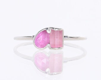 Toi et Moi Pink Tourmaline Ring by Ringcrush • Two Stone Ring • Alt Engagement or Wedding Band • Summer Jewelry • Ringcrush