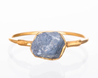 Raw Sapphire Ring • Gold Filled • Perfect Unique Alt Engagement Ring • Dainty Gemstone Jewelry • September Birthstone • 24k Dip
