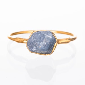 Raw Sapphire Ring • Gold Filled • Perfect Unique Alt Engagement Ring • Dainty Gemstone Jewelry • September Birthstone • 24k Dip • Handmade