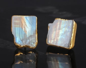 Rainbow Moonstone Statement Earrings: 24k Gold Filled, June Birthstone