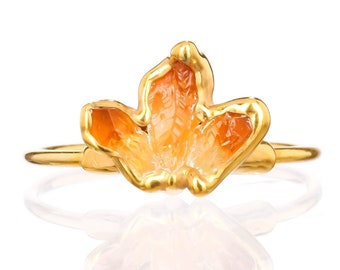 Raw Citrine Fan Ring • November Birthstone • Witchy Fall Crystal Jewelry • Scorpio Gift • Gold Fill • Handmade Halloween Jewelry • 24k Dip