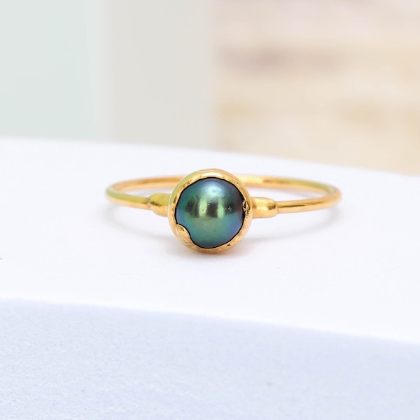 24k Gold Filled Black Pearl Ring