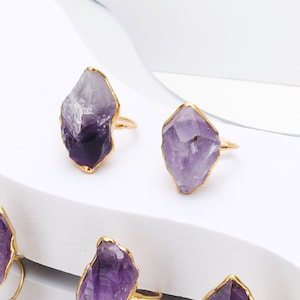 Vertical Raw Amethyst Ring • Rough Purple Gemstone • Whimsigoth • February Birthstone • Witchy Fall Crystal Jewelry • Halloween Style