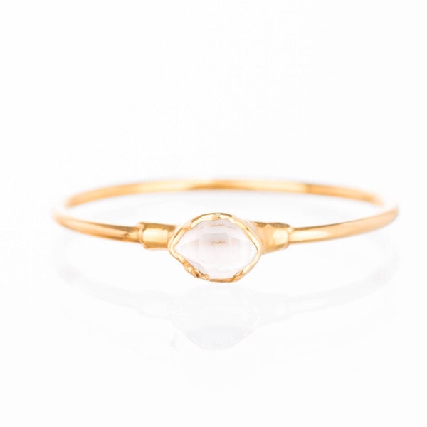 Dainty Herkimer Diamond Ring for Women • Gold Filled • Real Clear Crystal Points • Minimalist Fall Jewelry • Perfect Engagement Ring
