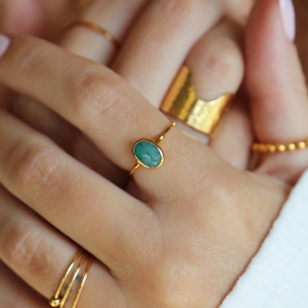 Oval Emerald Ring • Gold Filled • May Birthstone • Handmade Jewelry • Genuine Natural Gemstone • Best Friend Gift • Antique Style • 24k Dip